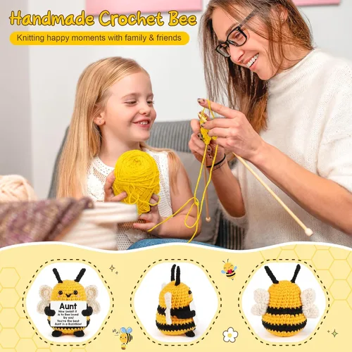 Vista 4 de LEJIAJINW - Regalos para tía para mujer, regalos de cumpleaños para tía de sobrina sobrina, linda abeja de ganchillo hecha a mano, regalo único