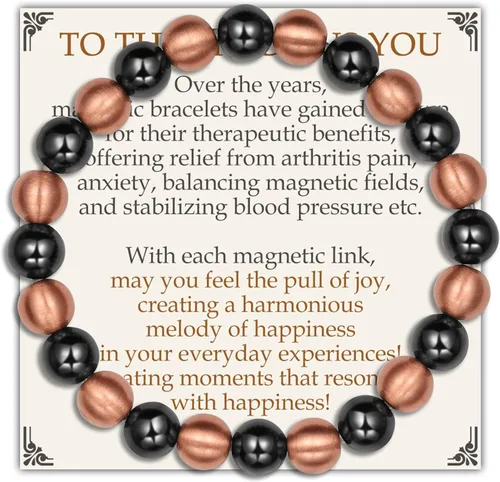 Vista 12 de Feraco Pulsera magnética de cobre puro para hombres y mujeres, 0.315 in, 99.99% cobre sólido y 3500 cuentas de hematita magnética Gauss, pulsera
