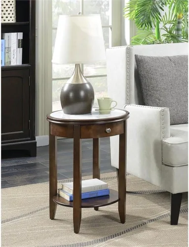 Vista 5 de Convenience Concepts American Heritage Baldwin - Mesa auxiliar con cajón, mármol blanco / espresso
