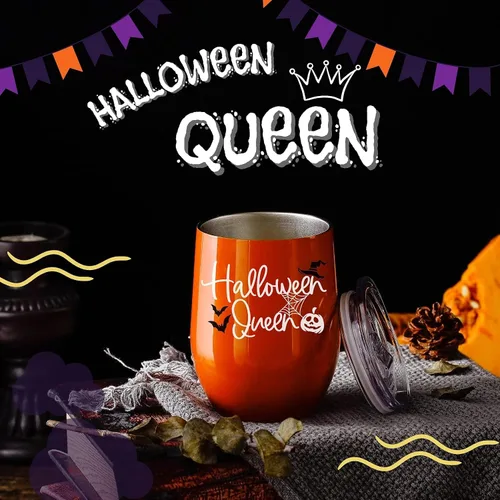 Vista 3 de Onebttl Regalos de Halloween para mujeres, adultos, anfitrionas, vaso de vino de 12 onzas para amantes de las fiestas, suministros - Reina