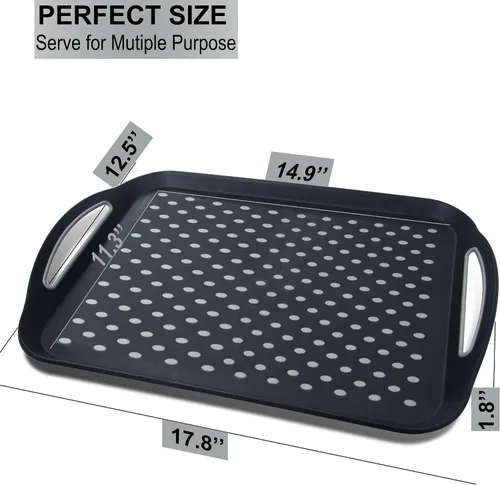 Vista 12 de Bandeja grande antideslizante con asas, bandejas de comida para regazo con puntos de agarre de silicona para comer, aptas para lavavajillas