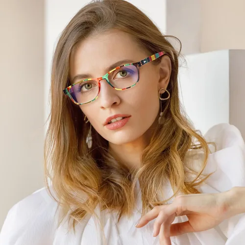 Vista 5 de Lentes de lectura para mujer, estampado de patrón con bloqueo de luz azul, elegantes lentes para lectura de computadora