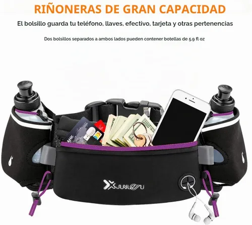 Vista 4 de Number-one Cinturón para correr con botellas de agua (2 x 5.9 fl oz), cinturón de hidratación impermeable para iPhones, bolsa de cintura deportiva