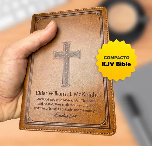 Vista 2 de Biblia impresa grande personalizada KJV para adultos, nombre grabado Marrón
