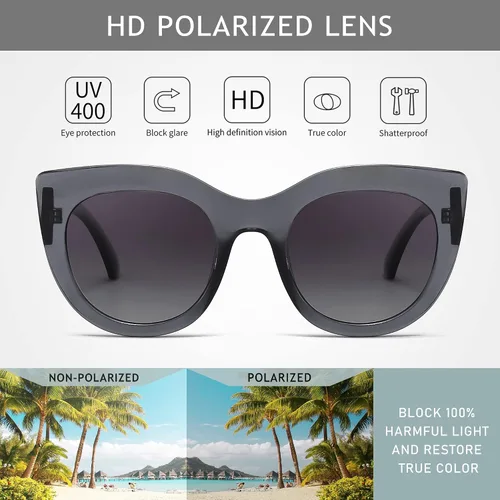 Vista 2 de SUNGAIT Gafas de sol polarizadas vintage de gran tamaño para mujer, diseño de ojo de gato