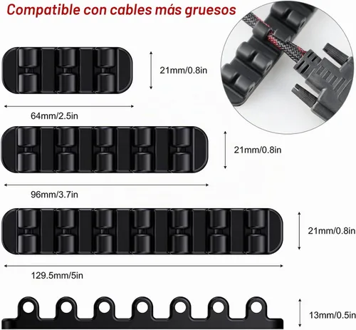 Vista 3 de SOULWIT Soporte de Cable Mejorado, Clips Organizadores de Gestión de Cables de Silicona Autoadhesivos para Escritorio Cable de Carga USB Cable