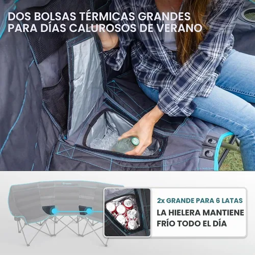 Vista 4 de FUNDANGO Silla de Camping Extra Ancha para 3 Personas para Adultos con Hielera, Sofá de Campamento de Servicio Pesado de 1000 LBS de Tamaño Grande