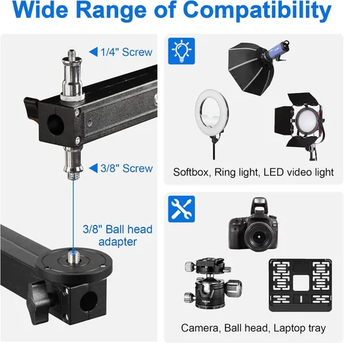 Vista 4 de Selens Soporte de luz resistente de 98.4"/250cm con 2 empuñaduras de pistola, postes desmontables, ruedas giratorias de 360°, adaptador de tornillo