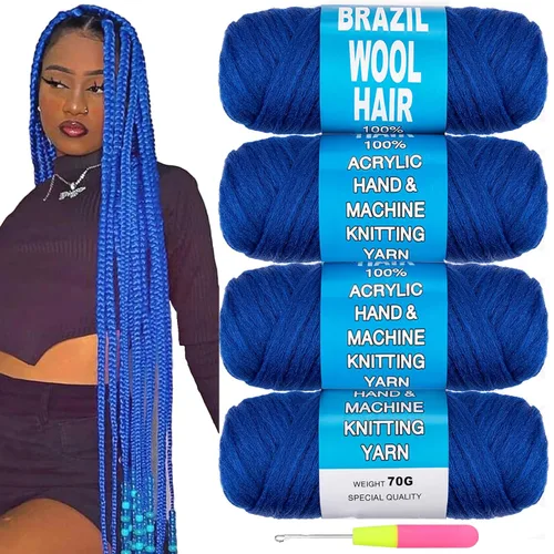 Vista 13 de COOKOO 2 rollos de hilo de lana brasileña color negro natural para cabello trenzado de ganchillo, trenzas, torsión, urdimbres, torsión senegalesa