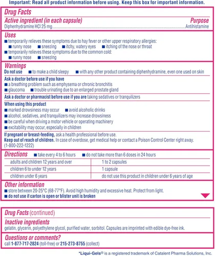 Vista 8 de Benadryl Liqui-Gels Medicine - Cápsulas de gel líquido sin colorantes con 25 mg de antihistamínico de difenhidramina HCl para aliviar la alergia