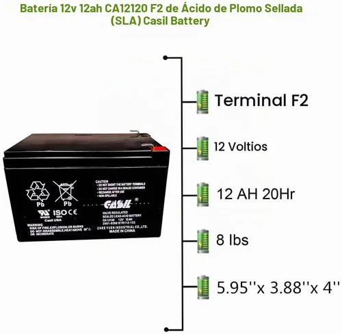 Vista 2 de Batería recargable CASIL 12 V 12 Ah F2 de plomo ácido sellado AGM de ciclo profundo (1 unidad)
