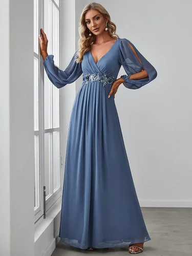 Vista 3 de Ever-Pretty Vestido de gasa de manga larga con cuello en V para mujer 0461