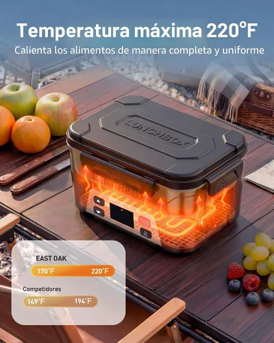 Vista 6 de EAST OAK Caja de almuerzo eléctrica inalámbrica para adultos, caja de almuerzo autocalentable recargable de 5.5 tazas - Calentamiento automático