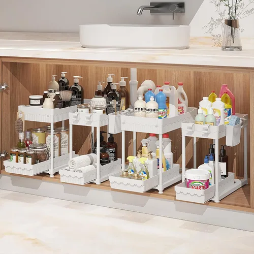 Vista 14 de Sevenblue Paquete de 4 organizadores para debajo del fregadero, organizadores de baño y almacenamiento, organizador de armario extraíble multiuso