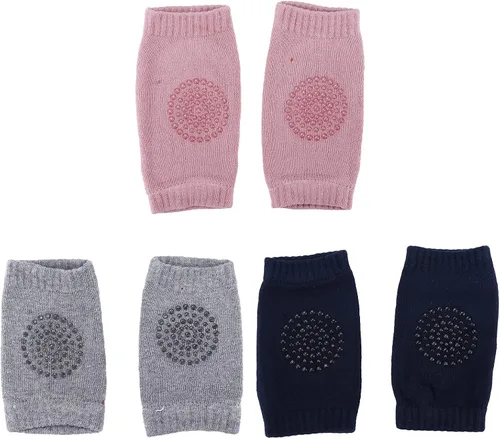 Vista 6 de 3 pares de protectores de rodilla para bebé que gatea la rodilla antideslizante algodón unisex bebé rodilla cómoda y transpirable para bebés