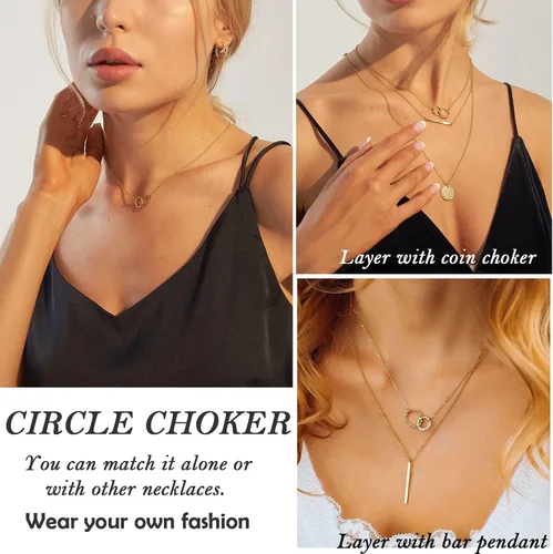 Vista 4 de Collares delicados para mujer, collares en capas, collar de gargantilla chapado en oro, joyería para mujer