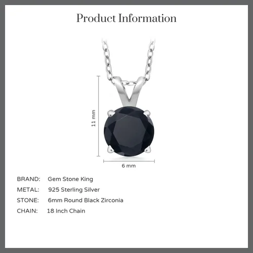 Vista 195 de Gem Stone King Collar con colgante solitario de plata de ley 925 de 0.236 in con piedra natal redonda Collar de 4 puntas para mujer Con cadena