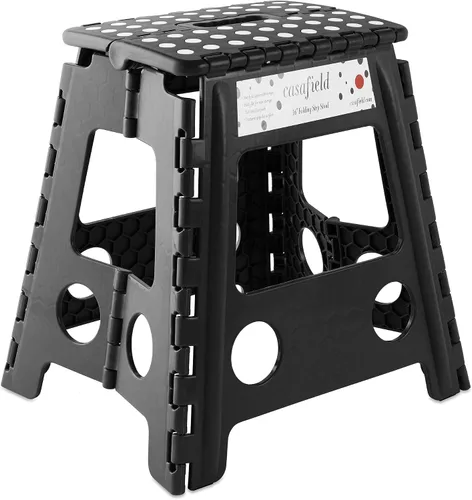 Vista 24 de Casafield Taburete plegable de 9 pulgadas con asa, negro, portátil, plegable, pequeño taburete de plástico para niños y adultos, uso en la cocina