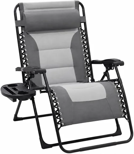Vista 13 de JEAREY - Silla de gravedad cero, reclinable acolchado de gran tamaño, color azul marino/gris