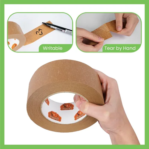 Vista 7 de TAPEBEAR Cinta de papel kraft ecológica, cinta de embalaje biodegradable resistente de 2 pulgadas x 55 yardas, cinta de embalaje reciclable