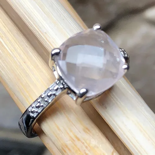 Vista 6 de Natural 1.5ct Pink Rose Quartz, White Topaz 925 Sterling Silver Engagement Ring Size 5, 6, 7, 8, 9