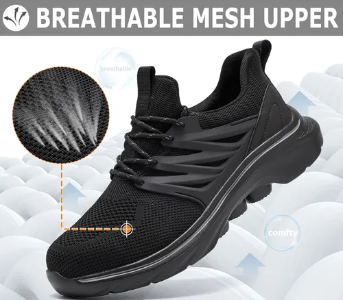 Vista 5 de Zapatos deportivos con punta de acero para hombre, zapatos de trabajo ligeros, antideslizantes, zapatos de seguridad de construcción indestructible
