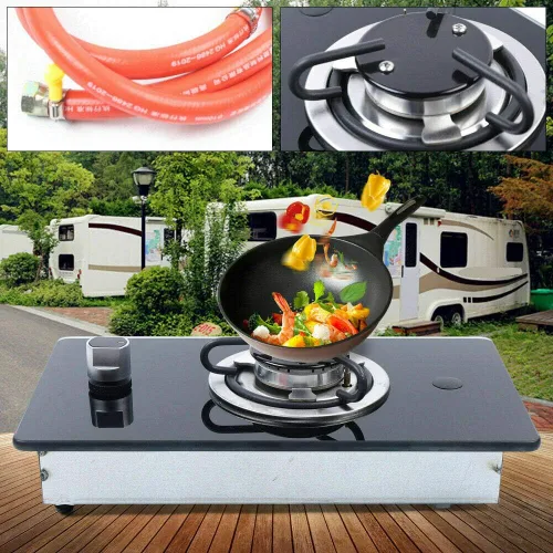 Vista 7 de Estufa de gas para autocaravana, quemador de vidrio templado, estufa de gas GLP para barco, caravana, caravana, cámper, estufa de gas de varios