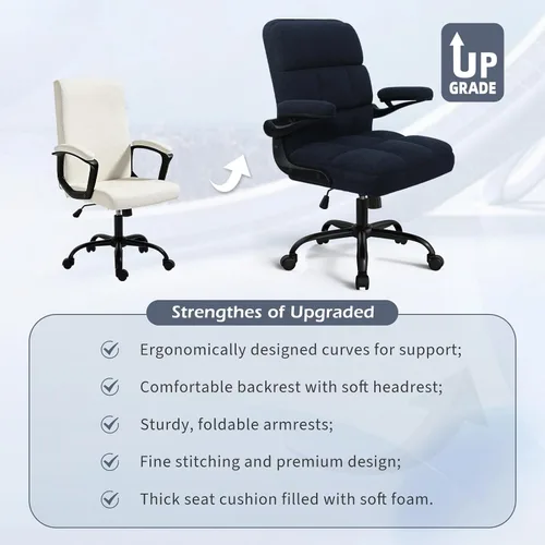 Vista 8 de Silla de oficina con ruedas, silla ergonómica para computadora de oficina en casa con reposabrazos abatibles, silla de escritorio ajustable