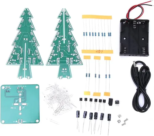 Vista 2 de Árbol de Navidad 3D, circuito flash LED, kit de árbol de Navidad para práctica de soldadura, kit de proyecto electrónico para decoración de regalo 7