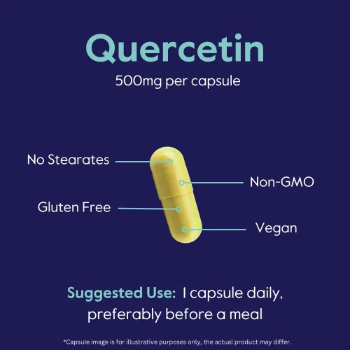 Vista 5 de BESTVITE Quercetina 500mg (120 cápsulas vegetarianas) - Sin estearatos - Sin dióxido de silicio - Vegano - Sin OMG - Sin gluten