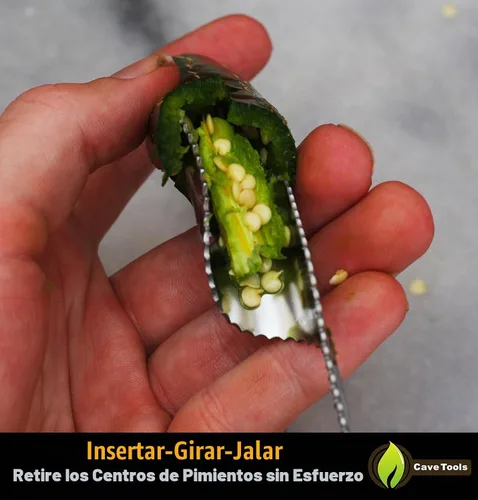 Vista 3 de Cave Tools descarozador de jalapeños de acero inoxidable. Se puede utilizar para pelar o cortar plátanos o chilis para asar en parrilla, ahumadora u