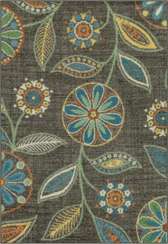Vista 12 de Maples Rugs Reggie - Alfombra bohemia con estampado floral, 1 pies 8 Gris oscuro