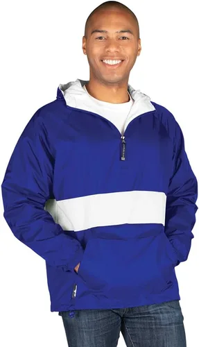 Vista 14 de Charles River Apparel Jersey clásico a rayas unisex, cortavientos resistente al agua para hombres y mujeres Negro