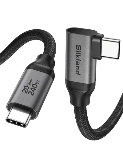 Vista 9 de Silkland Cable de datos USB C de 20 Gbps en ángulo recto, corto de 1 pie y 90 grados USB C 3.2 Gen 2x2, cable de transferencia de datos de alta