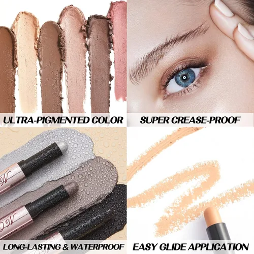 Vista 4 de FOCALLURE Sombra de ojos en barra sin arrugas, sombra de ojos cremosa, lápiz de sombra de ojos mate y brillante, a prueba de manchas, difuminador