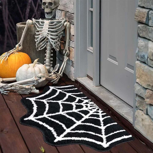Vista 2 de Paquete de 2 tapetes de baño de tela de araña, 31 x 20 pulgadas, decoración de Halloween, alfombras de telaraña, tapetes antideslizantes