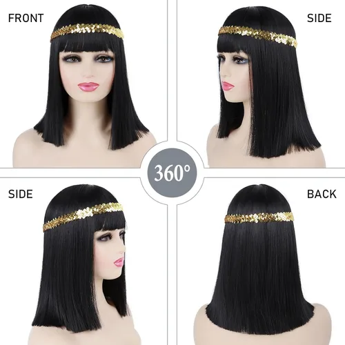 Vista 82 de Peluca de cosplay estilo Bob azul oscuro + horquilla de libélula + collar para fiesta, disfraz de Halloween, peluca de mujer