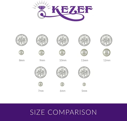 Vista 8 de KEZEF Pearl Necklaces for Women - Simulated Faux Cream White Pearl Necklace 16" - 20" - Hand Knotted Strand - Pearl Sizes 8mm - 14mm - Pearl Choker