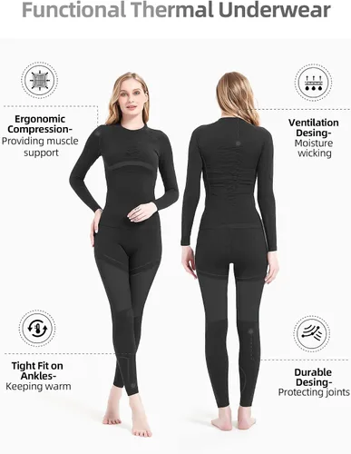 Vista 3 de NOOYME Ropa interior térmica para mujer, pantalones largos para mujer, capa base para mujer, Versión engrosada mejorada