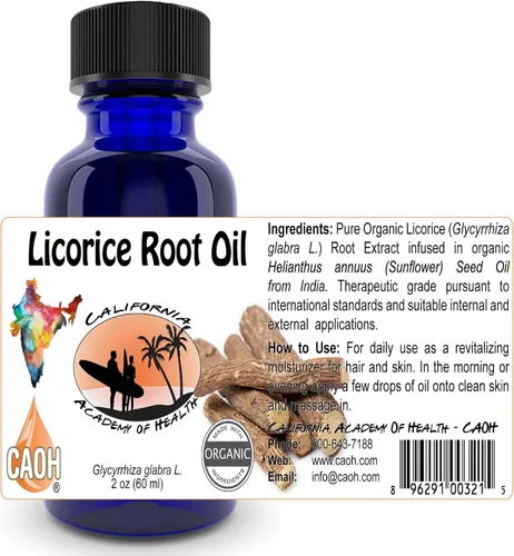 Vista 2 de Aceite de raíz de regaliz orgánico Glycyrrhiza glabra 2.0 fl oz 2 oz de CAOH