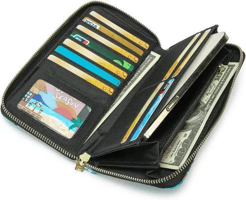Vista 114 de Cartera de mano para mujer, estilo bohemio, con RFID, elegante, espaciosa con correa para viajes, capacidad para tarjetas, teléfono, dinero