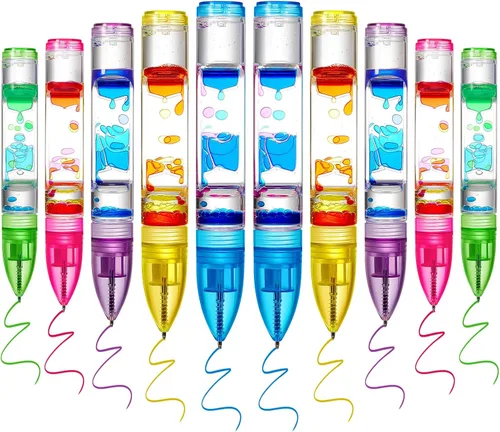 Vista 8 de Equsion 3 bolígrafos con burbujas de movimiento líquido, con temporizador colorido, para concentración, estrés, alivio de la ansiedad, juguetes