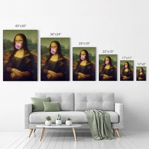 Vista 7 de Smile Art Design Obra maestra de Leonardo Da Vinci Mona Lisa - Lienzo impreso en lienzo con diseño de chicles rosados, pinturas famosas, arte