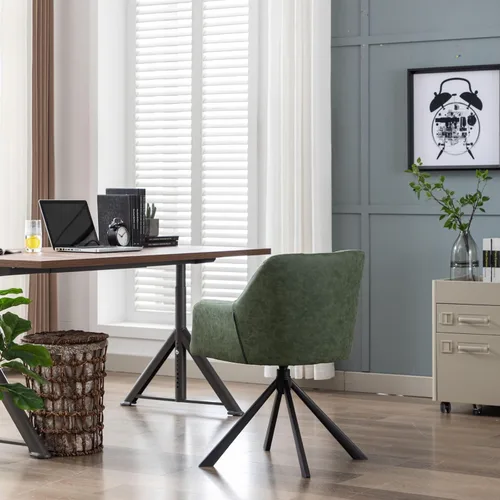 Vista 7 de Silla de oficina en casa con brazo, cómoda silla de escritorio sin ruedas, silla tapizada de cuero para computadora, silla giratoria