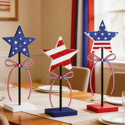 Vista 3 de 3 decoraciones de mesa del 4 de julio, decoraciones del 4 de julio para mesa, diseño de impresión de doble cara, decoraciones patrióticas rústicas