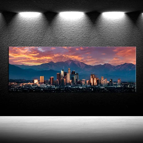 Vista 2 de iKNOW FOTO Lienzo de paisaje urbano para pared, póster de California in Sunrise, impresiones en lienzo de arte famoso de Estados Unidos, decoración