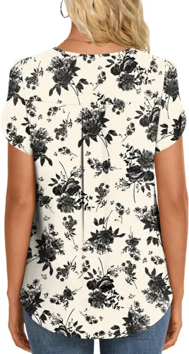 Vista 3 de HOTGIFT - Blusas de verano con volantes de gasa de manga corta para mujeres, camisetas sueltas y cómodas
