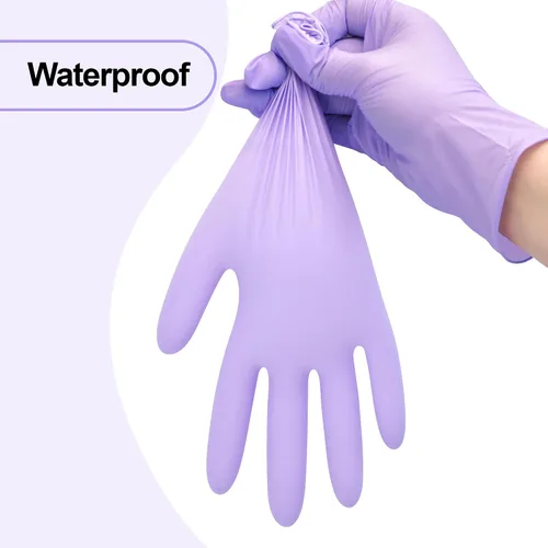 Vista 8 de SwiftGrip Guantes desechables para examen de nitrilo, 3 mil, guantes lilas desechables sin látex, sin polvo