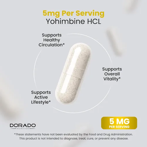 Vista 5 de Yohimbine HCL 5mg para hombres y mujeres (270 cápsulas) más potente que el polvo de corteza de Yohimbe - Garantía de calidad - Probado por terceros