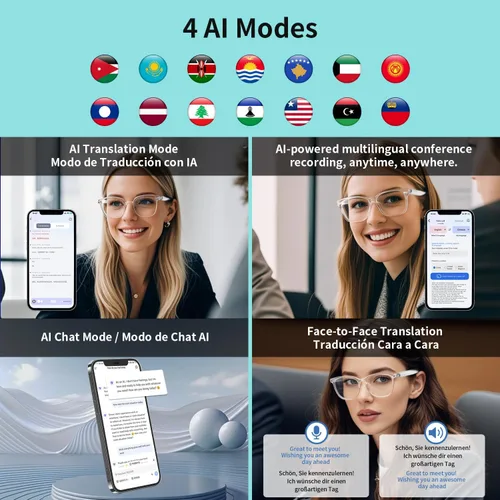 Vista 4 de Gafas Inteligentes Bluetooth para Mujeres, Gafas de Traducción AI Compatible con 165+ Idiomas, Micrófono y Altavoces Integrados, Lentes que Cambian